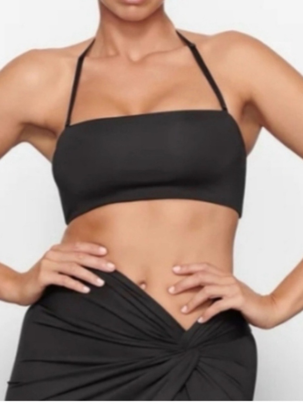 SKIMS Black Bandeau Halter Bikini Top